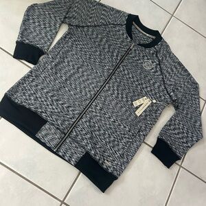 Max Studio Black and Gray Zip-Up Top